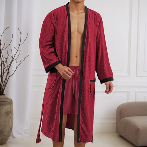 Mens Bathrobes Lightweight Satin Robe With Shorts Set Silk Kimono Bathrobe Casual Loose Lightweight Soft Sleepwear2