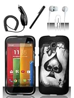 4 Items Combo For Motorola G / Moto G Spade Skull Design Hard Case Snap On Protector Cover + Car Charger + Free Stylus Pen + Free 3.5mm Stereo Earphone Headsets 9573273918 Book Cover