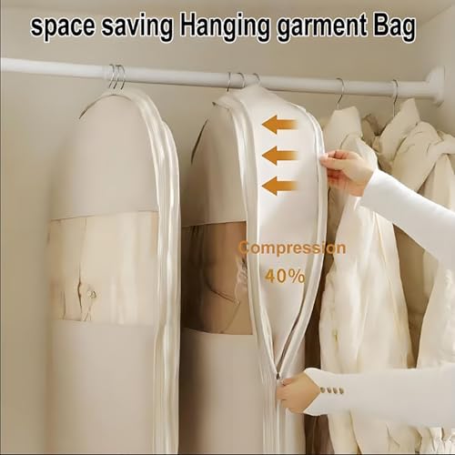 Space Saving Hanging Garment Bag with Self Compression Zipper, Garment Bags for Hanging Clothes, Down Coat Compression Dust Cover for Closet Storage (Pink, L)3