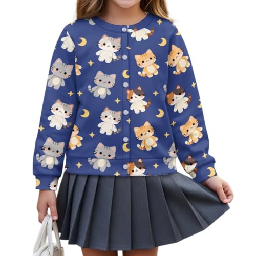 Image of Girls Cardigans Sweater Long Sleeve Crew Neck Button Down Sweaters School Outerwear for Kids Fall Winter Tops