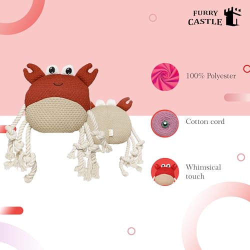 Image of Knitted Crab Dog Toy 100% Polyester with Crinkle and Squeakers- Red