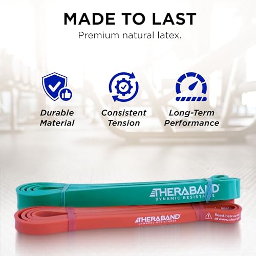THERABAND High Resistance Band Set of 2, Light and Medium Elastic Super Bands for Full Body Workouts, Physical Therapy, Strength Training, Durable 41” Loop Exercise Bands, 15-25 lbs Resistance - Thumbnail 6