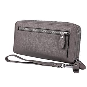 YALUXE Dames clutch RFID blokkerende portemonnee echt leer dubbele ritssluiting portefeuille met polsband grote…