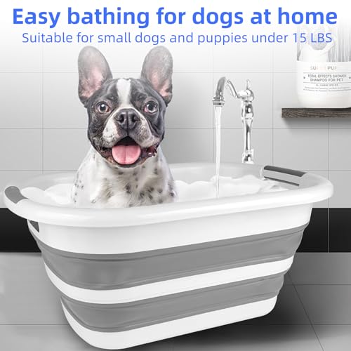 Image of COM4SPORT Collapsible Dog Bathtub,26L Foldable Pet Bathtub and Silicone Shower Brush, Pet Wash Tub for Puppy, Small Dog and Cat