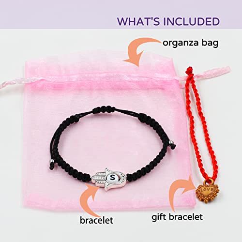 Image of Uloveido Customized A to Z 26 Letters Hand of Fatima Bracelet - Fatima Hamsa Hand Evil Eye Protection Bracelet Lucky Charm Adjustable Braided Black String