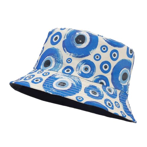 Image of Quanhaigou Bucket Hat for Men Women,Packable Reversible Printed Sun Hats,Fisherman Outdoor Summer Travel Hiking Beach Caps (White Eyes)