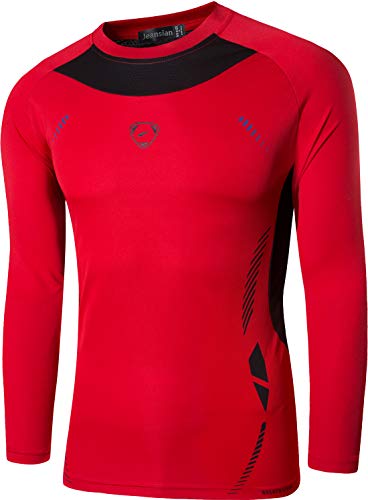 jeansian Men's Outdoor Sport Quick Dry Long Sleeves T-Shirt LA129 Red M