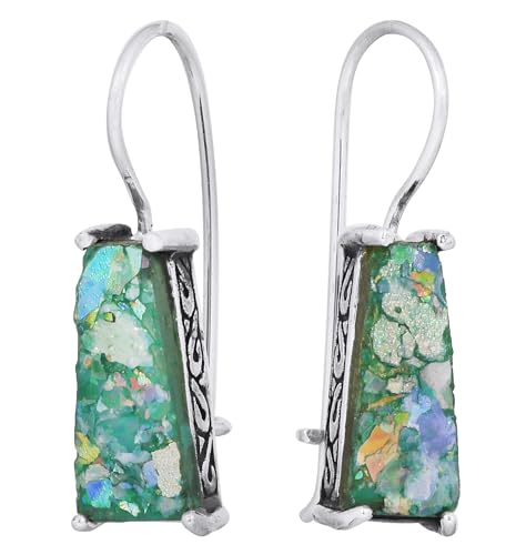 Sterling Silver Drop Earrings with Ancient Roman Glass