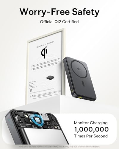Baseus Magsafe Powerbank, Qi2-gecertificeerde Magnetische Power Bank 10000mAh, 15W Draadloze Externe Batterij, Mini Powerbank USB-C PD 22.5W Snel Opladen, Power Bank voor iPhone 16/15/14/13, Zwart - Afbeelding 5