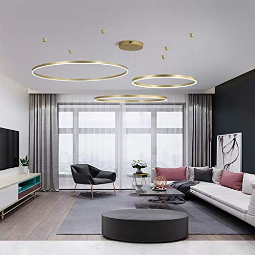 Intensité variable avec télécommande sur ce grand lustre suspendu LED doré chic - 4