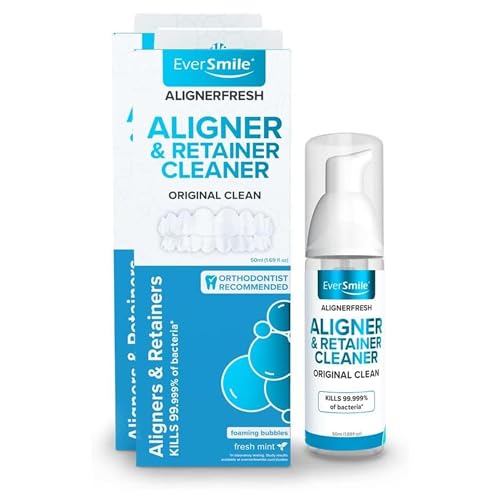 EverSmile AlignerFresh Original Clean Foam Cleaner Compatible w/Invisalign and All Clear Aligners & Retainers Eliminates Bacteria Whitens Teeth Fights Bad Breath 50ml (2 Pack)
