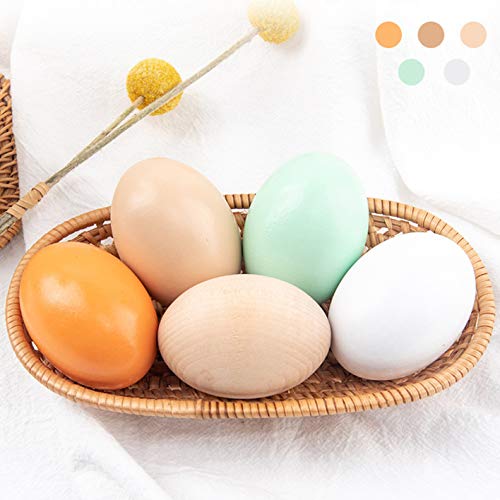 10 Stück Ostereier aus Holz für die Jagd, dekorative Ornamente, unlackiertes Ei für Bastelarbeiten, Korb oder Heimdekorationen, Ostergeschenke für Kinder zum Malen (5 Farben x 2) Cover