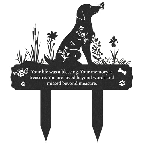 Rngmsi Grave Markers for Cemetery for Dog Metal Grave Markers Yard Memorial Pet Dog Garden Stake Decorations for Cemetery for Loss of Pet Outdoors Decor (12 X 14.5 Inches)