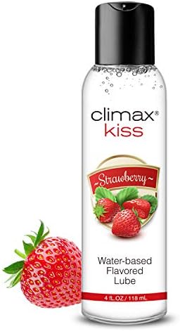 CLIMAX Flavored Water Based Lube Natural Kissable Long-Lasting Lubricant for Men Women Couples, Slippery-Massage-Discreet Package, Strawberry, 4 Fl Oz