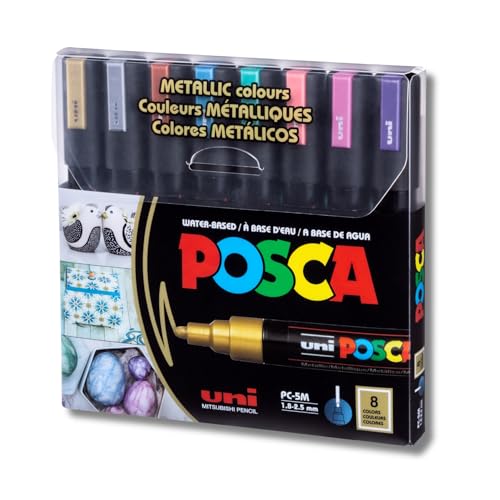 Image of Posca PC-5M Marker | 1.8-2.5 mm Bullet Shaped Tip (Metallic Tone, Pack of 8)
