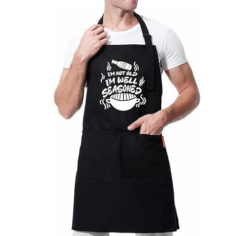 XBPDMWIN funny aprons for men - I'm not old I'm well seasoned - Funny Apron for Men - Mens Cooking BBQ Grilling Aprons for Fathers Day/Birthday Cover