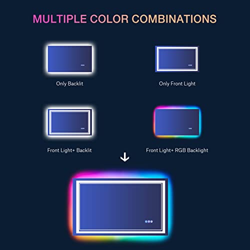 40x24 inch LED Mirror for Bathroom,RGB LED Lighted Bathroom Vanity Mirror with Lights,Shatterproof,Dimmable,Anti-Fog RGB Backlit Mirror (RGB Multicolor Backlit + Front-Lighted)