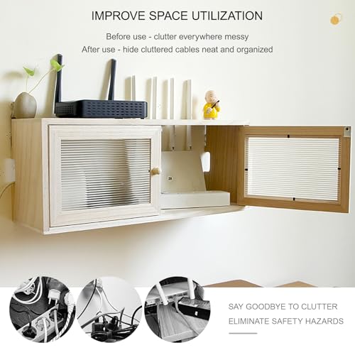 Routeur WiFi boîte de rangement étagère murale bois armoire cachée maison - 3