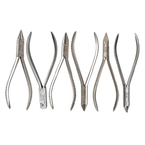 5.5in Dental Pliers for Adjusting, Bending, Loop Forming, and Clasp Making Ortho Wire - Dental Brace Wire Pliers | German Stainless Steel (Set of 6 - No. 201,202,203,204,205,206)