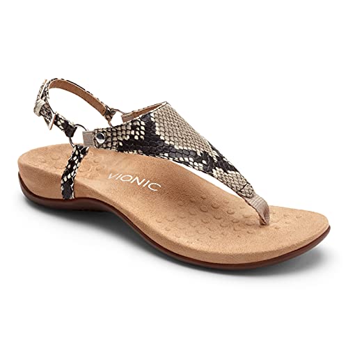 Vionic Women's Rest Kirra Backstrap Sandal - Ladies Sandals with Concealed Orthotic Arch Support Natural Snake 6.5 Wide US