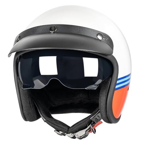 Yesmotor 3/4 Open Face Retro Motorcycle Helmet Vintage Helmet for Motorbike Casco Moped Cruiser Bobber and Chopper - DOT Approved(Red and Blue Stripes XL)