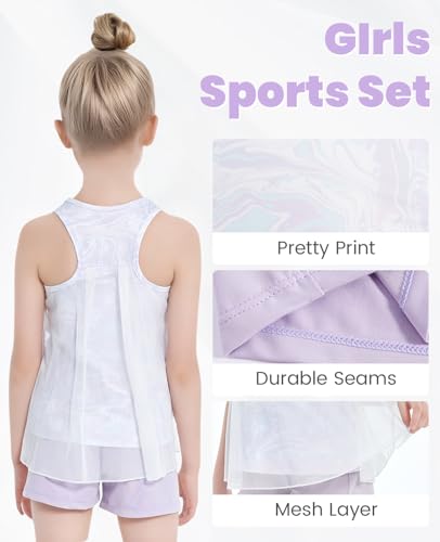 Image of Gogokids Girls 2 Piece Activewear Set, Tulle Sleeveless Tank Tops and Athletic Shorts