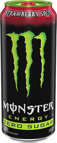 Monster Energy Zero Sugar Strawberry Shot, Green, Original, Free Energy Drink, 16 Ounce Can (Pack of 15)