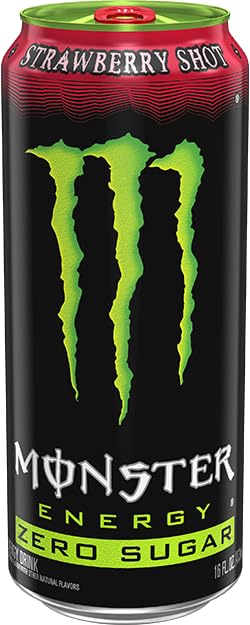 Monster Energy Zero Sugar Strawberry Shot, Green, Original, Sugar Free Energy Drink, 16 Ounce (Pack of 15)