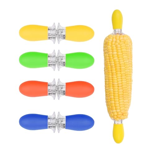Corn Holders - Set of 4 Pairs (Orange/Yellow/Blue/Green) - Corn on the Cob Skewers - Interlocking Design for Safety and Convenient Storage - Perfect for Home Cooking and BBQ - Large Handle Pin Grips