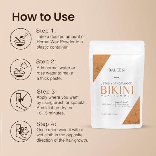 Image of BALEEN Bikini Wax Powder Women with Ubtan & Sandalwood 120 Gm (Pack Of 2) | Painless Herbal Hair Removal Powder for women Bikini Area, Legs, Hands & Underarms with No Harmful Chemicals, No Irritation