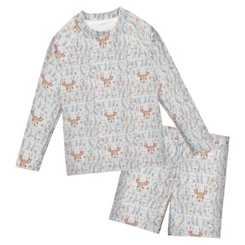 Deer Animal Cute Baby Boys' Toddler Long Sleeved Rashguard Swim Bathing Suit Set B0403043