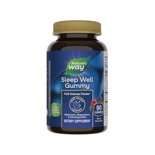 Nature’s Way Sleep Well Melatonin and Magnesium Gummies, Sleep Support for Adults*, with Ashwagandha, Berry Flavored, 90 Gummies