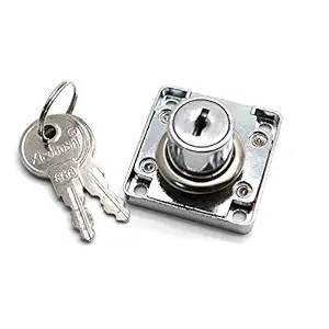 LDEXIN Cylinder Cam Lock Furniture Box File Cabinet Desk Drawer Office Deadbolt Square Base Screw Fixed Security Lock Tool Silver Tone with 2Pcs Keys