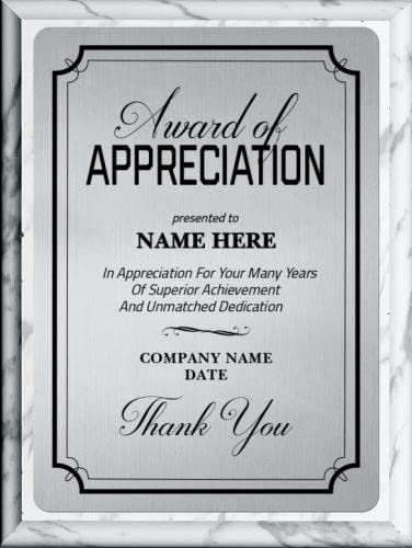 6x8 Appreciation Predesigned Template White Plaque With Silver Metal Plate