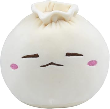 VICKYPOP Dumpling Plush Toy Cute Expression Food Throw Stuffed Pillow Round Buns Home Decorative Plush Pillow Toy Squint Eyes, 7.8 inches 20cm