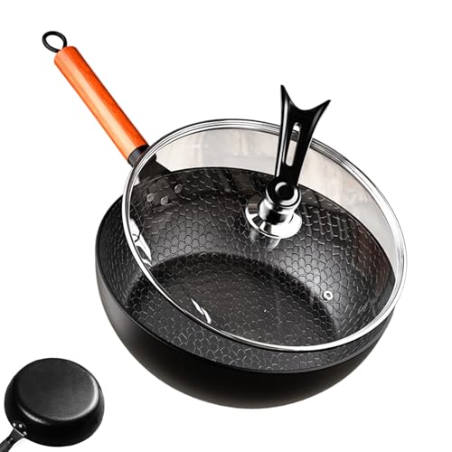 Pzuryhg Sartén de hierro fundido, sartén hecha a mano con acabado martillado con tapa, utensilios de cocina resistentes para hornear, camping, cocina de inducción, comedor familiar y uso doméstico