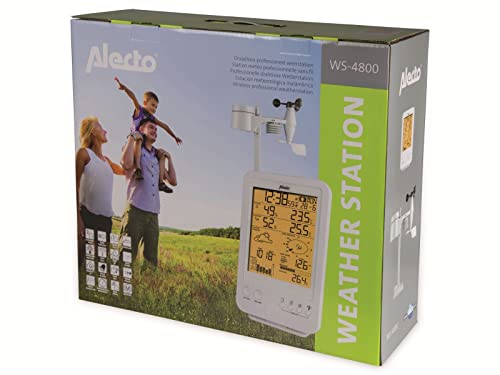 Alecto WS-4800 Stazione Meteo Radio Con Sensore Esterno, Stazione Meteo Radio 5 In 1, Grande Display - Memorizza Letture - Orologio Radio - Datario - Fasi Lunari - Bianco - 3
