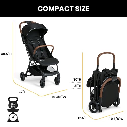 Jeep Altitude Compact Travel Stroller by Delta Children Greenguard Gold, Easy One Hand Fold, Lightweight, Extendable Canopy with Peek-a-Boo Window, Reclining Seat, 4 Wheel Suspension, Black - Image 4