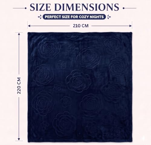 Image of VAS COLLECTIONS 280 GSM Micromink Blanket, Premium Soft Warm Cozy Blanket, Plush Double Bed Blanket, Ultra Soft Comfortable Bedding, Embossed Floral Design, 82 x 86 Inches (208 x 218 cm) - Deep Teal