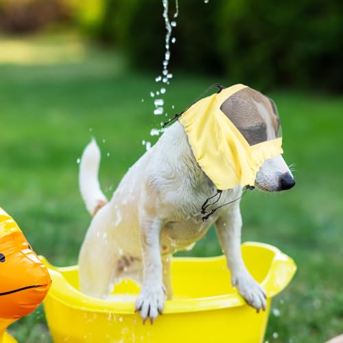 Image of Adjustable Dog Ear Protection for Swimming & Bathing - Waterproof Dog Ear Covers & Headband - Yellow