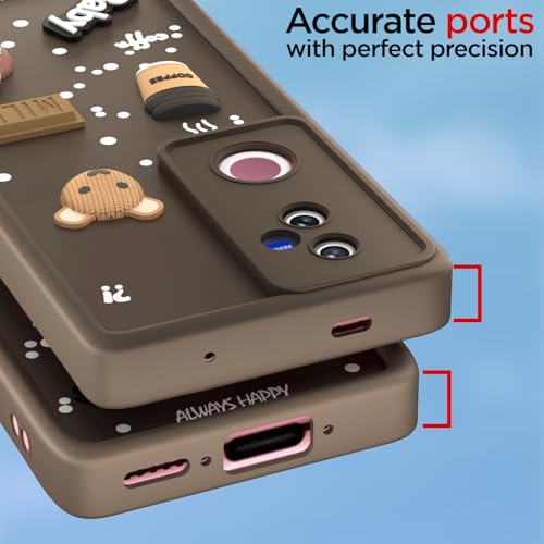 Image of Outlouders Back Cover for Vivo T4R 5G / iQoo Z10R 5G / Vivo V50 5G / V50e 5G | 3D Cartoon Cute Fun Bear | Silicone Full Body Protection Bumper Case (Brown)
