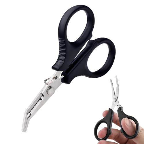 ZENQARI 1 Pièce Pince de Pêche Pince Ange en Acier Inoxydable Pince à Ressort Multifonction Coupe-Fil Ciseaux à Ligne de Pêche Courbés Pince de Pêche
