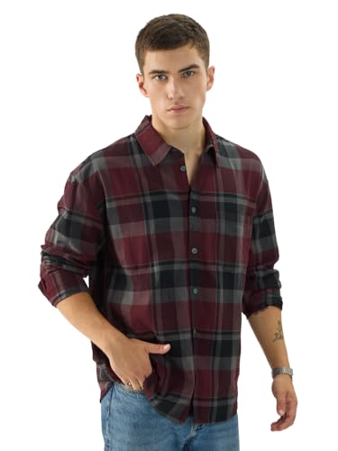Image of The Souled Store Plaid: Black /Blue /Red Checks Long Sleeve Collared Neck Button Down Cotton Relaxed Fit Shirts for Men and Boys - Classic and Casual Wardrobe Essentials