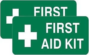 2 Pcs First Aid Kit Signs - Self Adhesive Vinyl Sticker (20 cm x 10 cm)