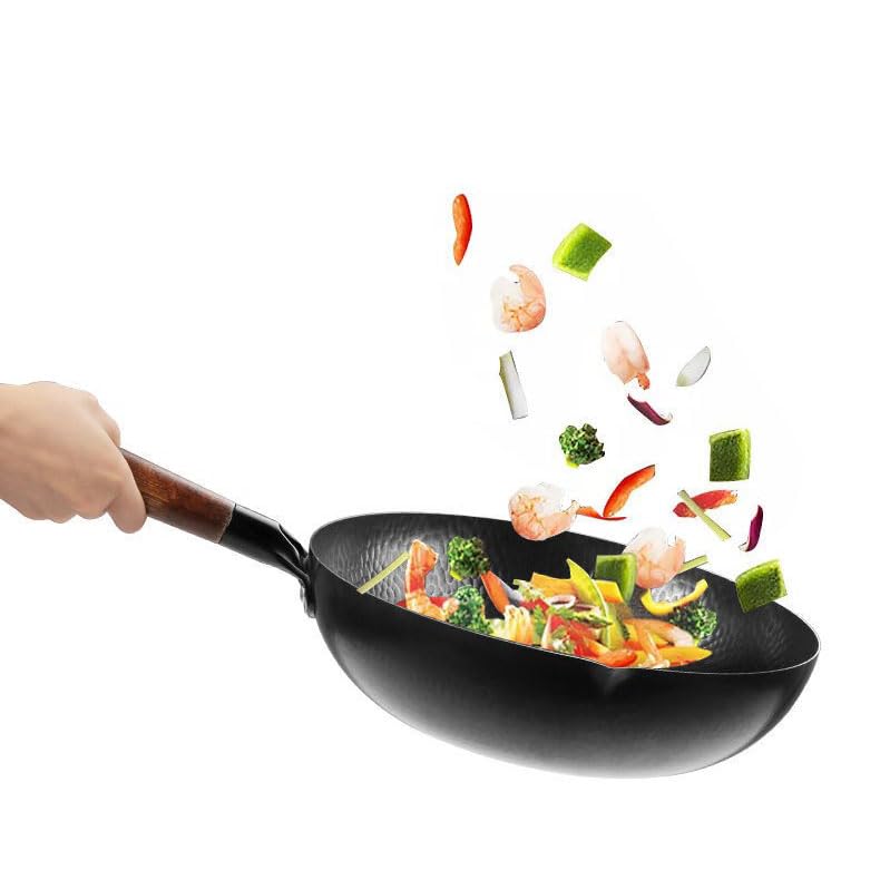 Wok de hierro con fondo redondo con tapa y cuchara 30cm miniatura 5