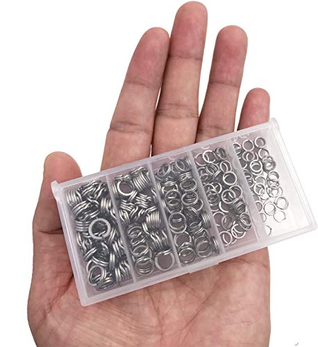 Milepetus 250Pcs Stainless Steel Fishing Split Rings Black Nickel High Strength Heavy Duty Fishing Lures Ring Chain Connector Fishing Lure Tackle Set,5 Sizes (Silver) #TOP3