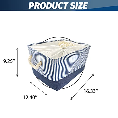 Instruban Foldable Storage Bin With Lib, Cube Basket For Storage And Organization Toy Clothes Books Home Collapsible Storage Basket With Handles - Blue-Stripe, 16.33X12.4X9.25 Inches #TOP3