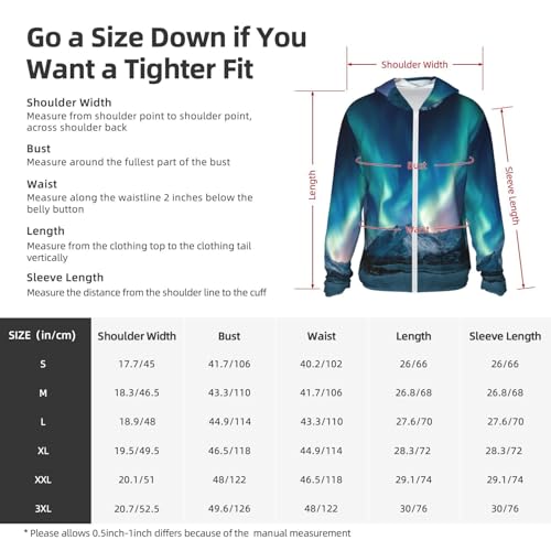 UPF 50+ Sun Protection Hoodie Rash Guard Long Sleeve Sun Shirt Northern Lights UV Shirt Full Zip Jacket2