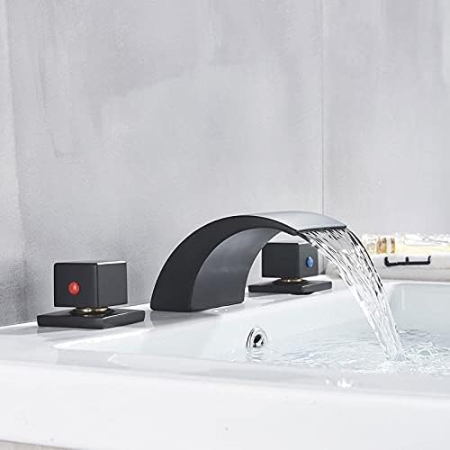 Robinet de baignoire noir mat haut de gamme à bec cascade et fixations sur le pont