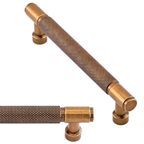 Asimerdeco 10 Pack Knurled Antique Brass Cabinet Pulls 5 Inch(128mm) Kitchen Cupboard Handles Cabinet Hardware Drawer Pulls